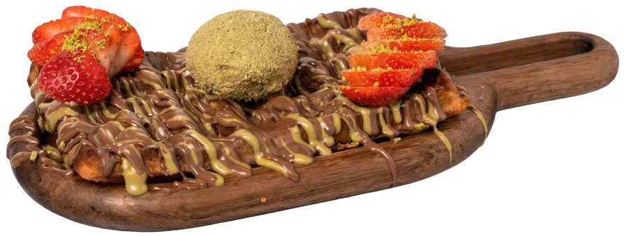 Dubai Belgian waffle with chocolate and strawberries